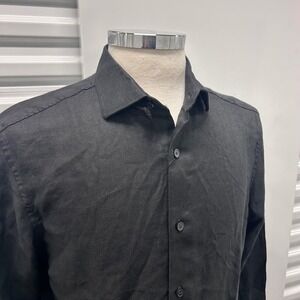 Baird McNutt 100% Irish Linen MURANO Black Long Sleeve Button Up Shirt Men's M